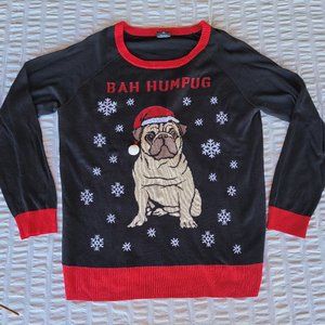 Women's Pug Santa Christmas Holiday Sweater
